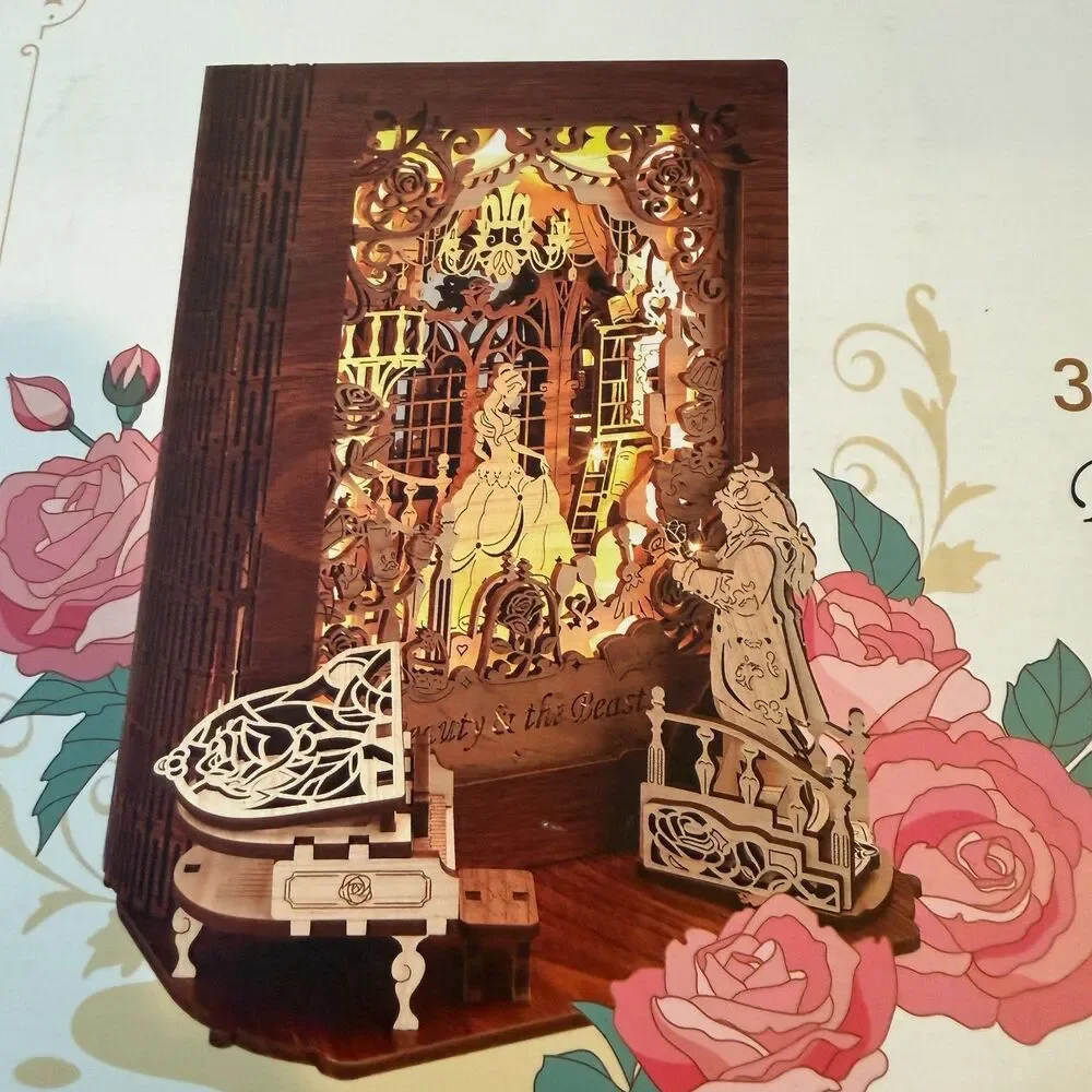 FUNPOLA Beauty & The Beast 3D Wooden Puzzle Storybook LED Lamp Kit New